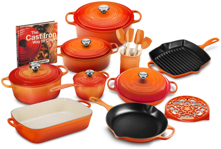 20-piece Signature Cast Iron Cookware Set,10.25 In. Skillet,1.75-quart Saucepan With Lid
