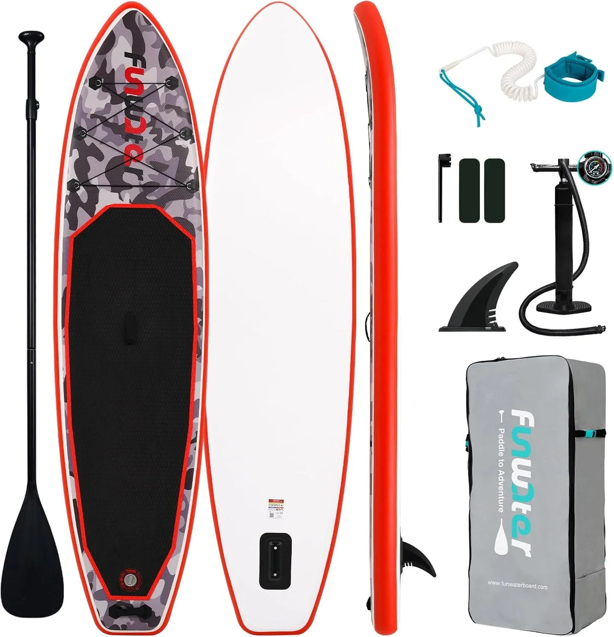FunWater Inflatable Stand Up Paddle Board with Premium SUP Paddle Accessories, Non-Slip EVA Deck, 11'/10'6' Paddle