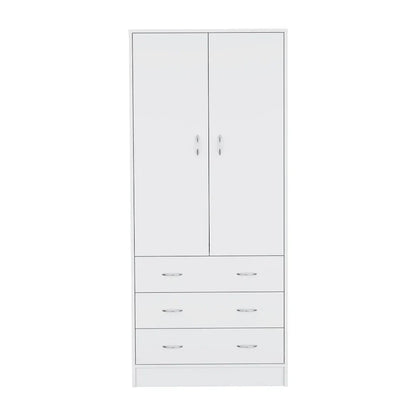 19  Modern Double-door Armoire with 3 Drawers and 1 Hanging Rod for Bedroom