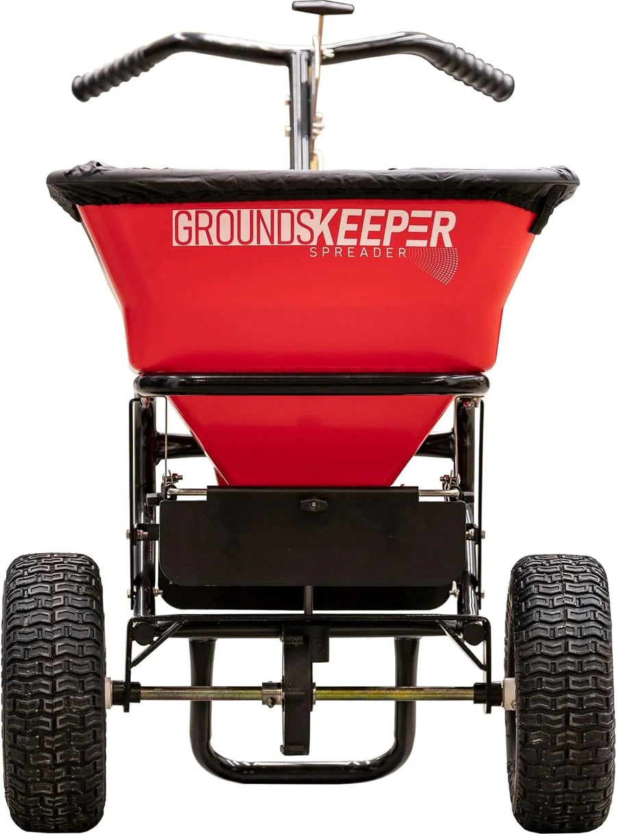 Walk Behind Push Spreader, 100lb Capacity, For Salt, Ice And Snow Melt, Included Grate And Cover With Enclosed Gearbox For Protection