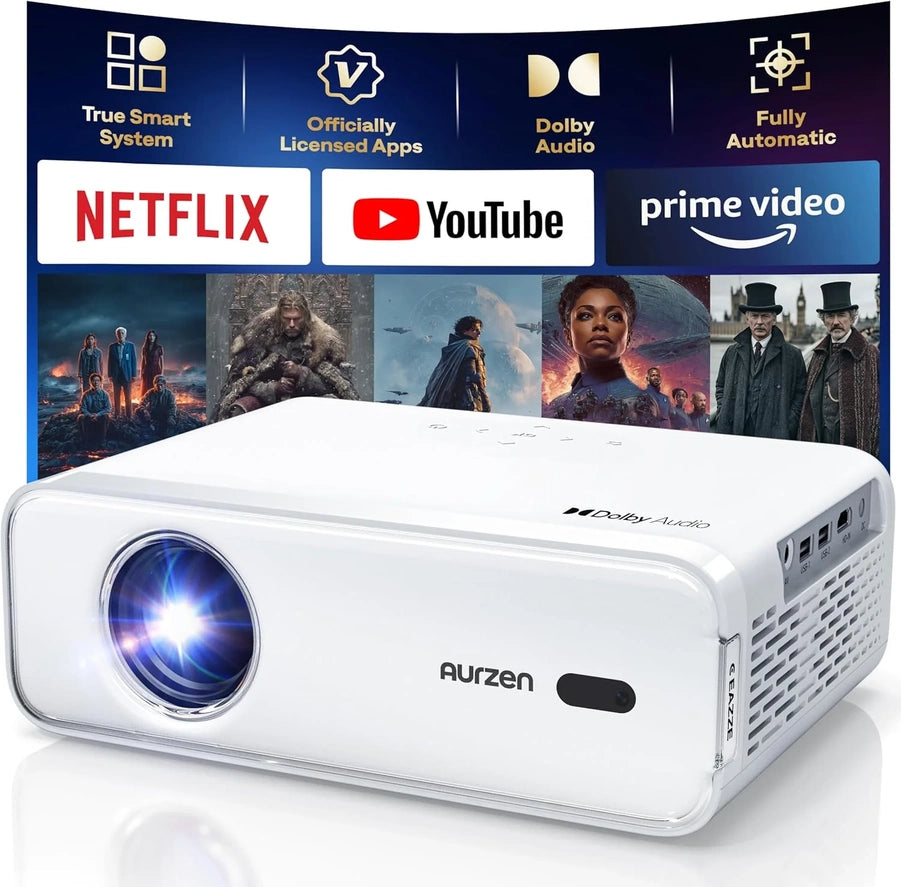 Aurzen Eazze D1 Smart Projector With WiFi And Bluetooth, Officially-Licensed App
