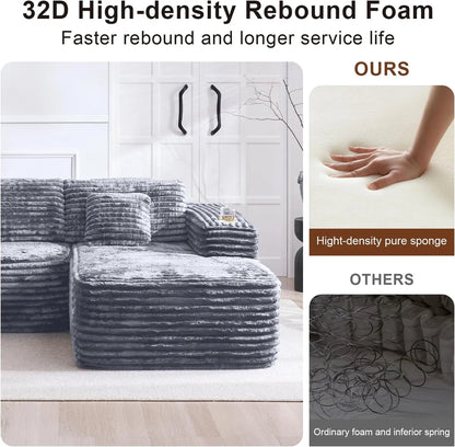 Cloud Sectional Couch With L-Shape Chaise Modern Modular Sofa Deep Seat Built-In Cup Holder