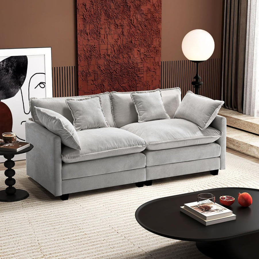111.4 In. L-Shaped Modern Sofa Modular Cloud Sofa Ottoman 4-Seater Chenille Deep Seat Sofa