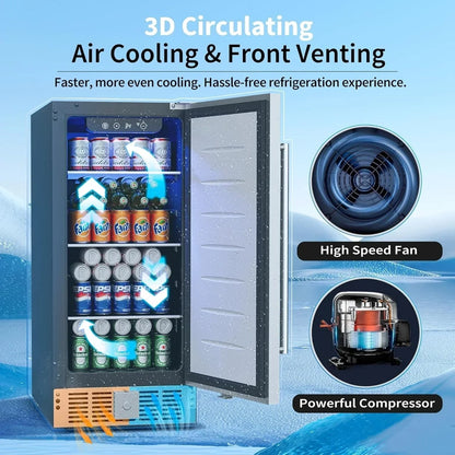 Beverage Refrigerator Cooler 126 Can Mini Fridge Glass Door For Drinks Soda Beer Wine Refrigerator
