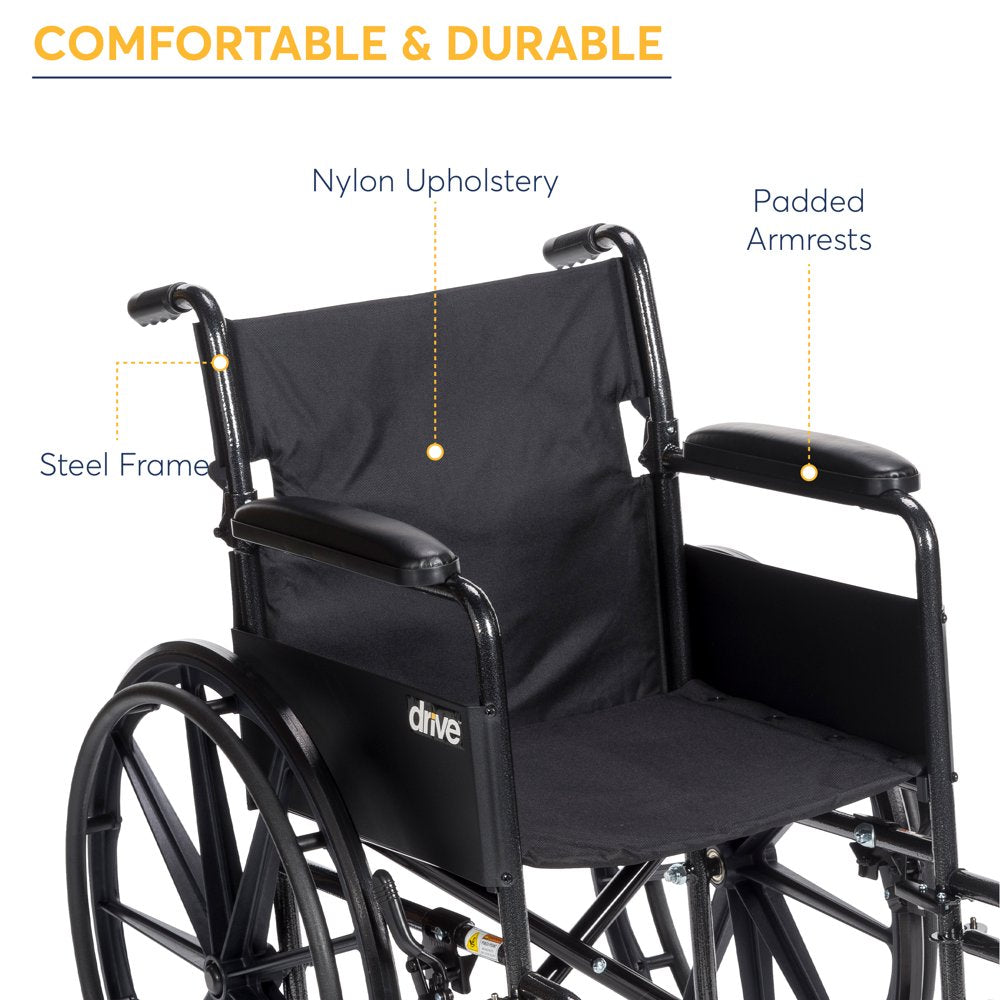 Drive Medical Silver Sport 1 Wheelchair with Full Arms and Swing Away Removable Footrest