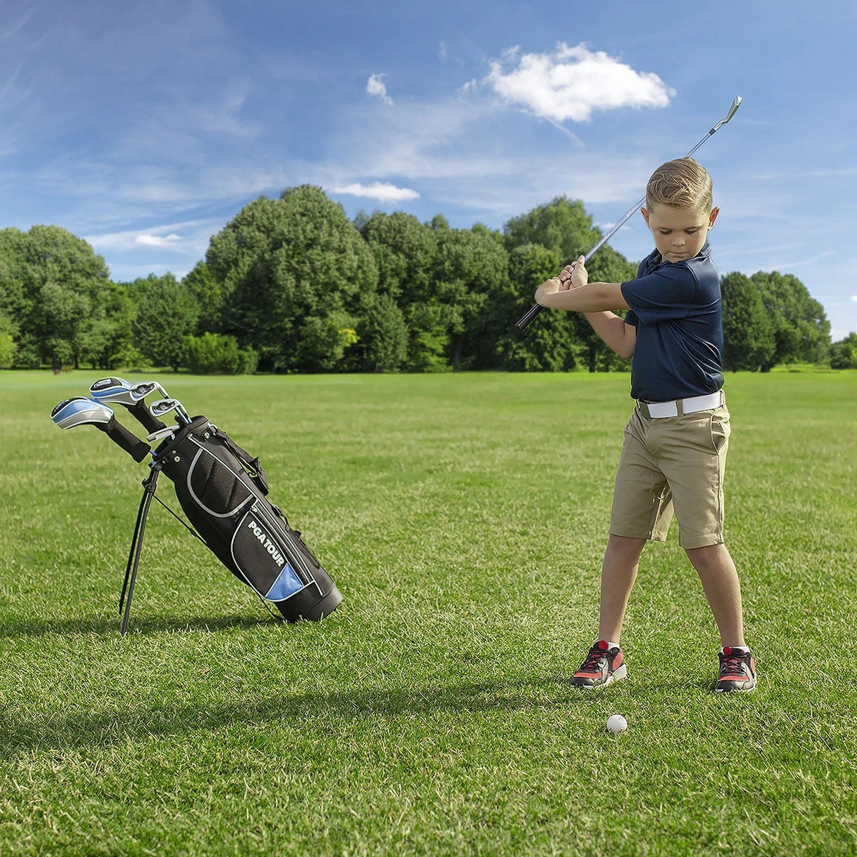 PGA Tour Right-Handed 10 Piece Kids Golf Club Stand Bag Set; Player Height 4'8 - 5'2", Ages 8-12