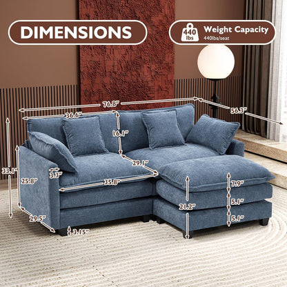111.4 In. L-Shaped Modern Sofa Modular Cloud Sofa Ottoman 4-Seater Chenille Deep Seat Sofa