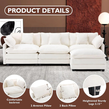 111.4 In. L-Shaped Modern Sofa Modular Cloud Sofa Ottoman 4-Seater Chenille Deep Seat Sofa