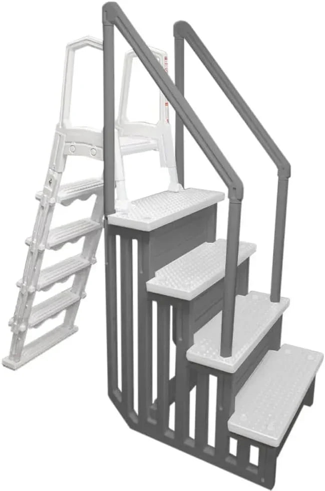 Select Anti-Slip in-Pool Steps | Gray | for Above Ground Swimming Pools | Can Mount to Decks 48" to 54" H | Safety Stairs Capacity Up to 300 lbs
