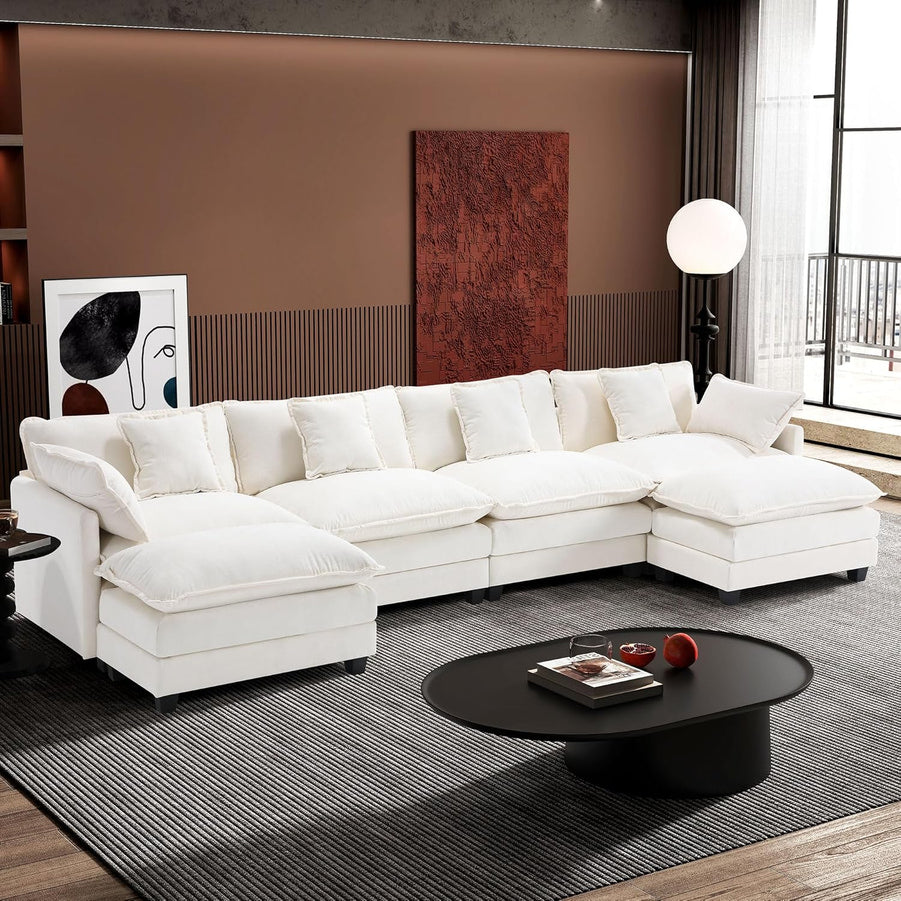 111.4 In. L-Shaped Modern Sofa Modular Cloud Sofa Ottoman 4-Seater Chenille Deep Seat Sofa