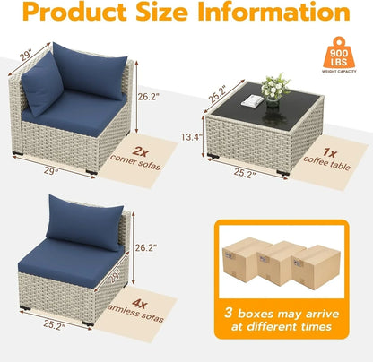 Udpatio Outdoor Patio Furniture Set 7-Piece PE Wicker Sectional Sofa Outdoor Conversation Set