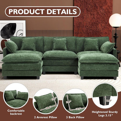 111.4 In. L-Shaped Modern Sofa Modular Cloud Sofa Ottoman 4-Seater Chenille Deep Seat Sofa