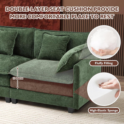 111.4 In. L-Shaped Modern Sofa Modular Cloud Sofa Ottoman 4-Seater Chenille Deep Seat Sofa