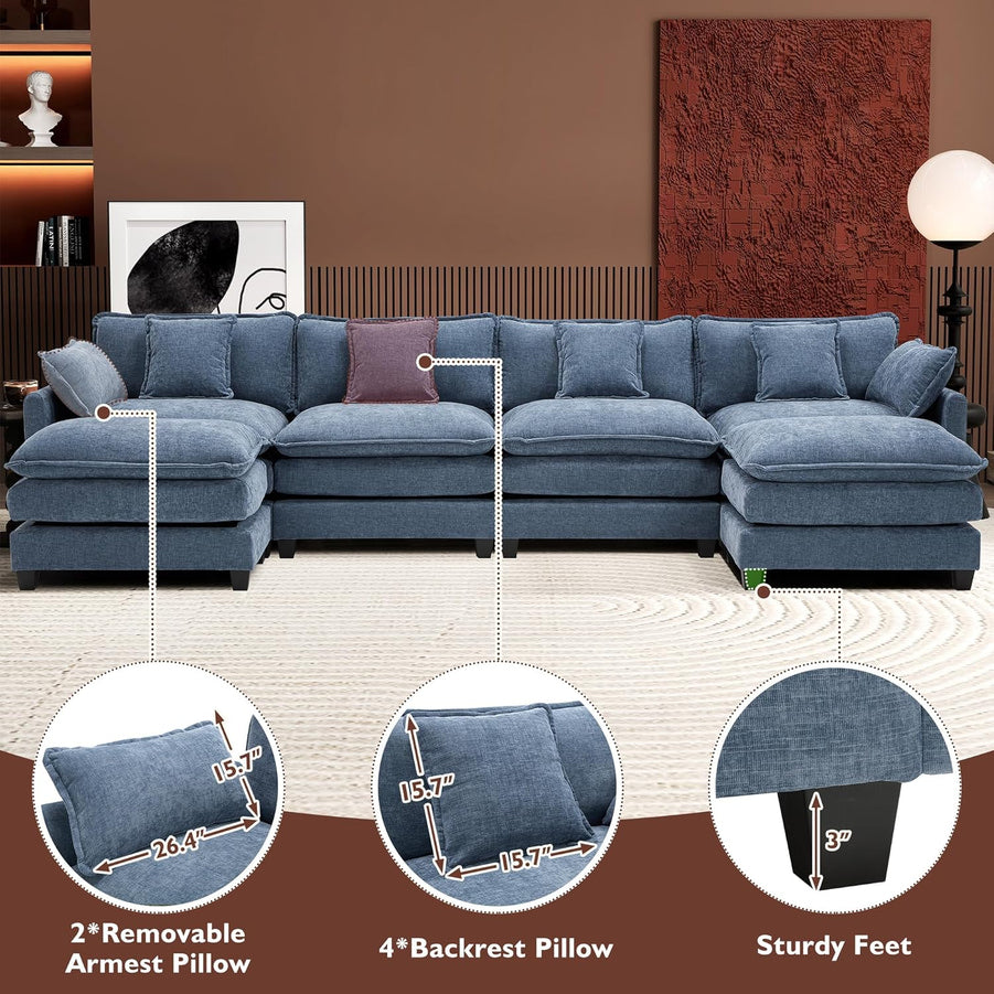 111.4 In. L-Shaped Modern Sofa Modular Cloud Sofa Ottoman 4-Seater Chenille Deep Seat Sofa
