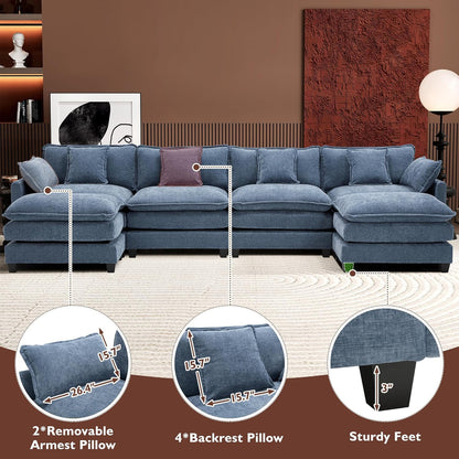 111.4 In. L-Shaped Modern Sofa Modular Cloud Sofa Ottoman 4-Seater Chenille Deep Seat Sofa