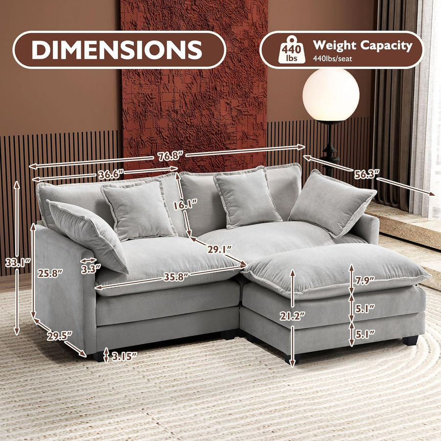 111.4 In. L-Shaped Modern Sofa Modular Cloud Sofa Ottoman 4-Seater Chenille Deep Seat Sofa