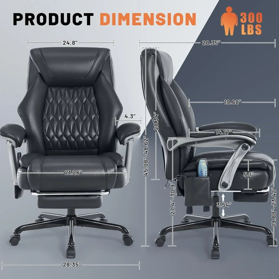 Massage Office Chair With Heating And Footrest Ergonomic Executive Reclining Office Chair