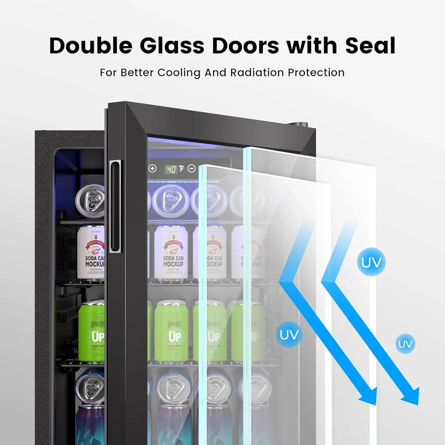 Beverage Refrigerator Cooler- 126 Can Mini Fridge Glass Door For Drinks Soda Beer Wine- Small Refrigerator For Office Bedroom Home Bar