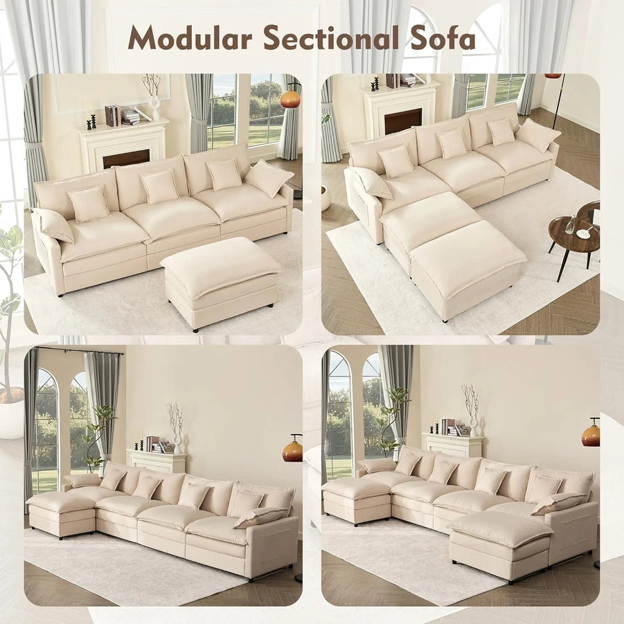 108 In. U Shape Sofa Sectional Sofa Comfortable Cloud Sofa With Removable Footstool