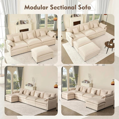 108 In. U Shape Sofa Sectional Sofa Comfortable Cloud Sofa With Removable Footstool