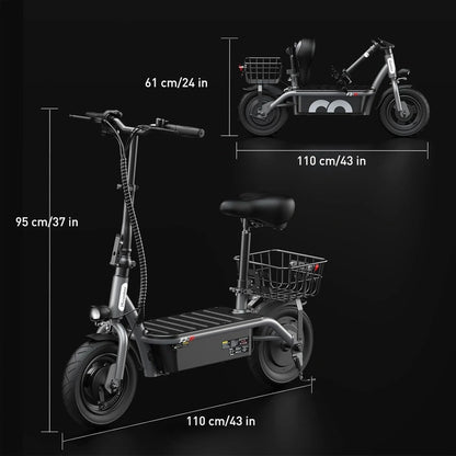 iScooter Electric Scooter With Seat, 37/21 Mile Range, 28/19/15.6 Mph Top Speed, Dual Suspension Scooter With Basket