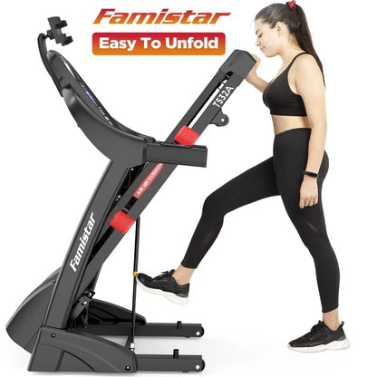 Famistar Folding Treadmill for Home with 15 Levels Auto Incline, 300LB Capcity, 10MPH Fast Speed Controls