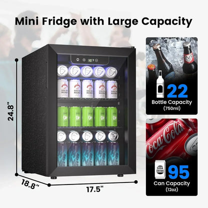 Beverage Refrigerator Cooler 126 Can Mini Fridge Glass Door For Drinks Soda Beer Wine Refrigerator
