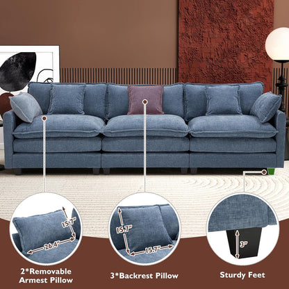 111.4 In. L-Shaped Modern Sofa Modular Cloud Sofa Ottoman 4-Seater Chenille Deep Seat Sofa