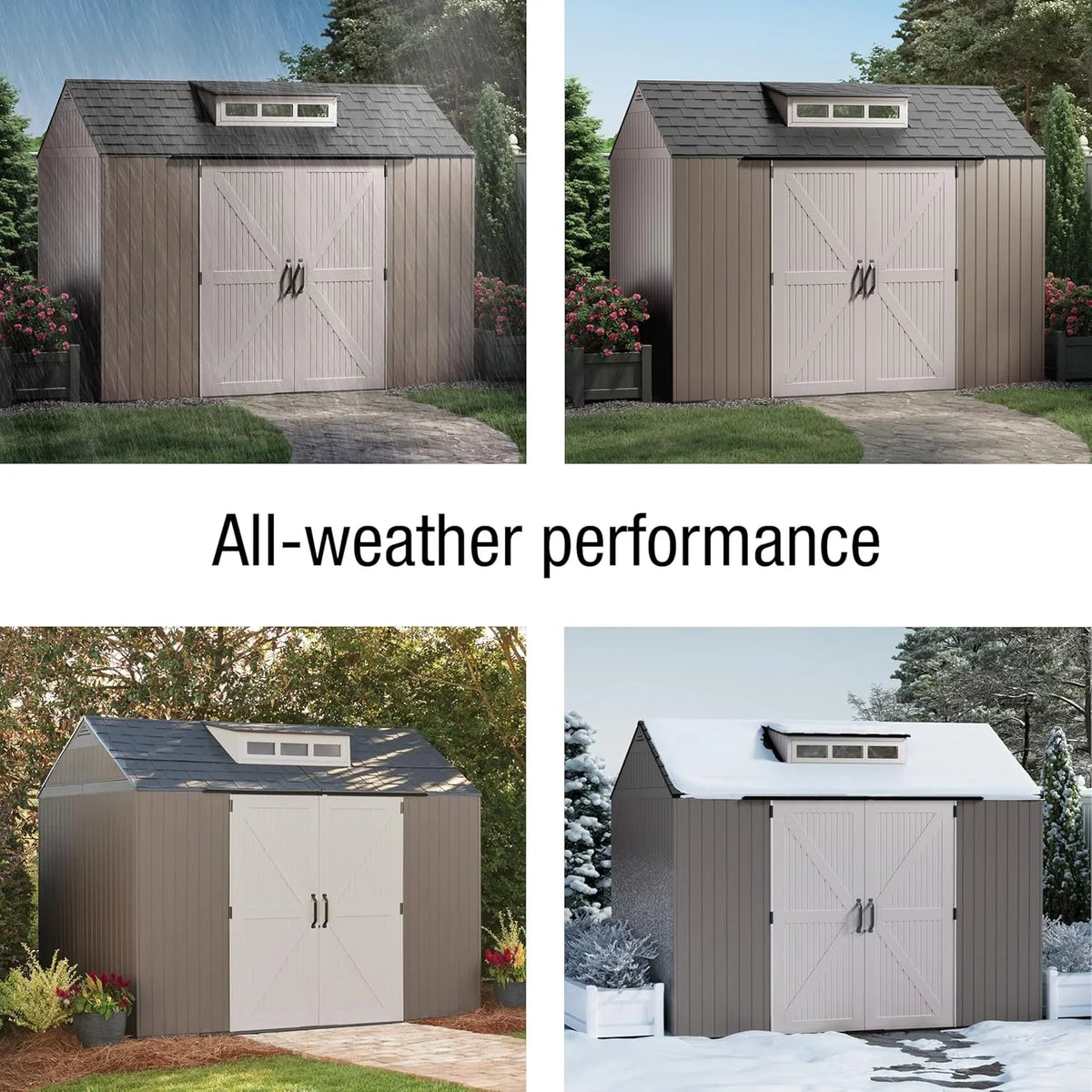 Rubbermaid Resin Outdoor Storage Shed With Floor (7 x 7 Ft) Weather Resistant Gray Organization for Home/Backyard/Garden Tools/Lawn Mower/Bike Storage/Pool Supplies