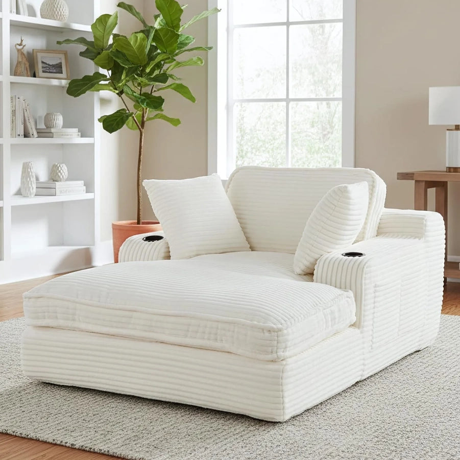 67 In. Oversized Chaise Lounge Chair Indoor Soft Boneless Cloud Couch With 3 Pillows 4 Side Pockets