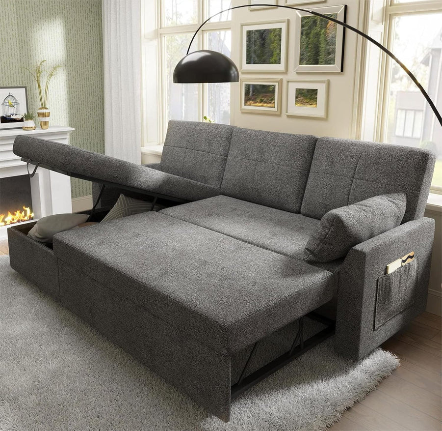 VanAcc Sofa Bed, Sleeper Sofa With Storage Chaise 2-in-1 Pull Out Couch Living Room