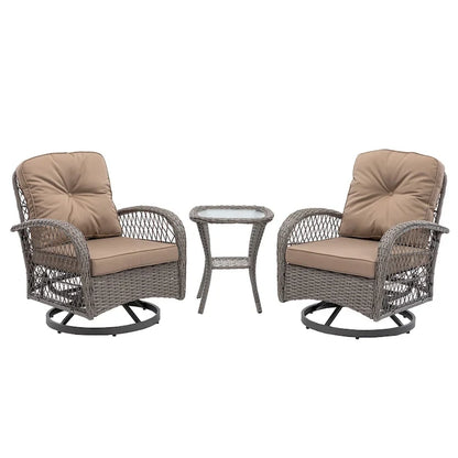 3 Pieces Outdoor Swivel Rocker Patio Chairs, 360 Degree Rocking Patio Conversation Set