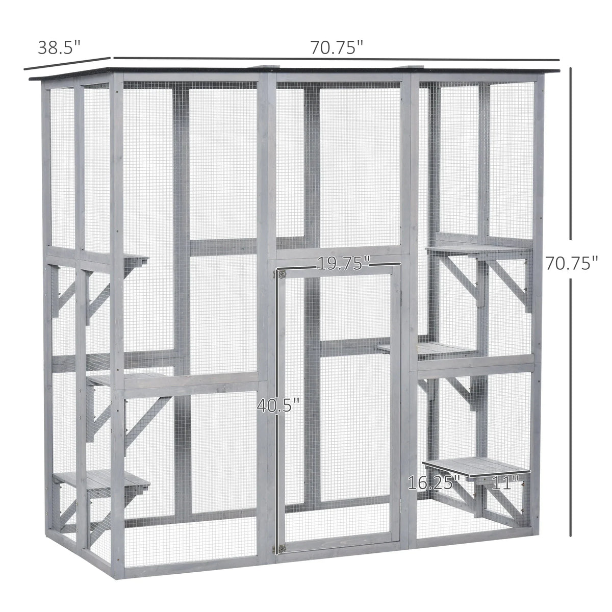 PawHut Wooden Catio Enclosure with Weather Protection, 6 Platforms, Outdoor, Large, 71" x 38.5" x 71"