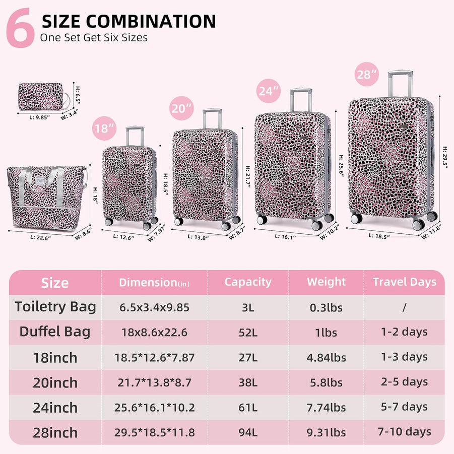 6-piece Luggage Set, Expandable Hardshell Suitcase Set With Spinner Wheels, Lightweight Rolling Luggage Set