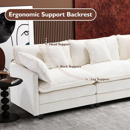 111.4 In. L-Shaped Modern Sofa Modular Cloud Sofa Ottoman 4-Seater Chenille Deep Seat Sofa