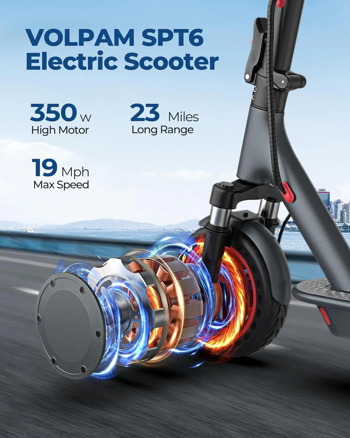 Electric Scooter, 350W/500W Powerful Motor, 8.5"/10" Solid Tires, 19/22Mph, 28/21/12 Miles Range,Dual Braking