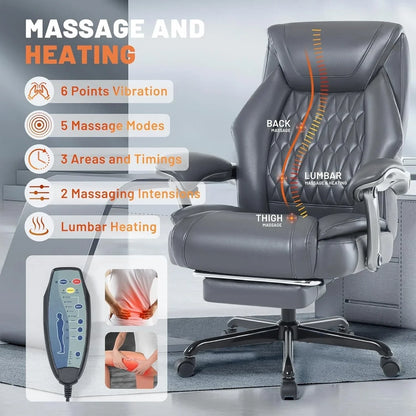 Massage Office Chair With Heating And Footrest Ergonomic Executive Reclining Office Chair