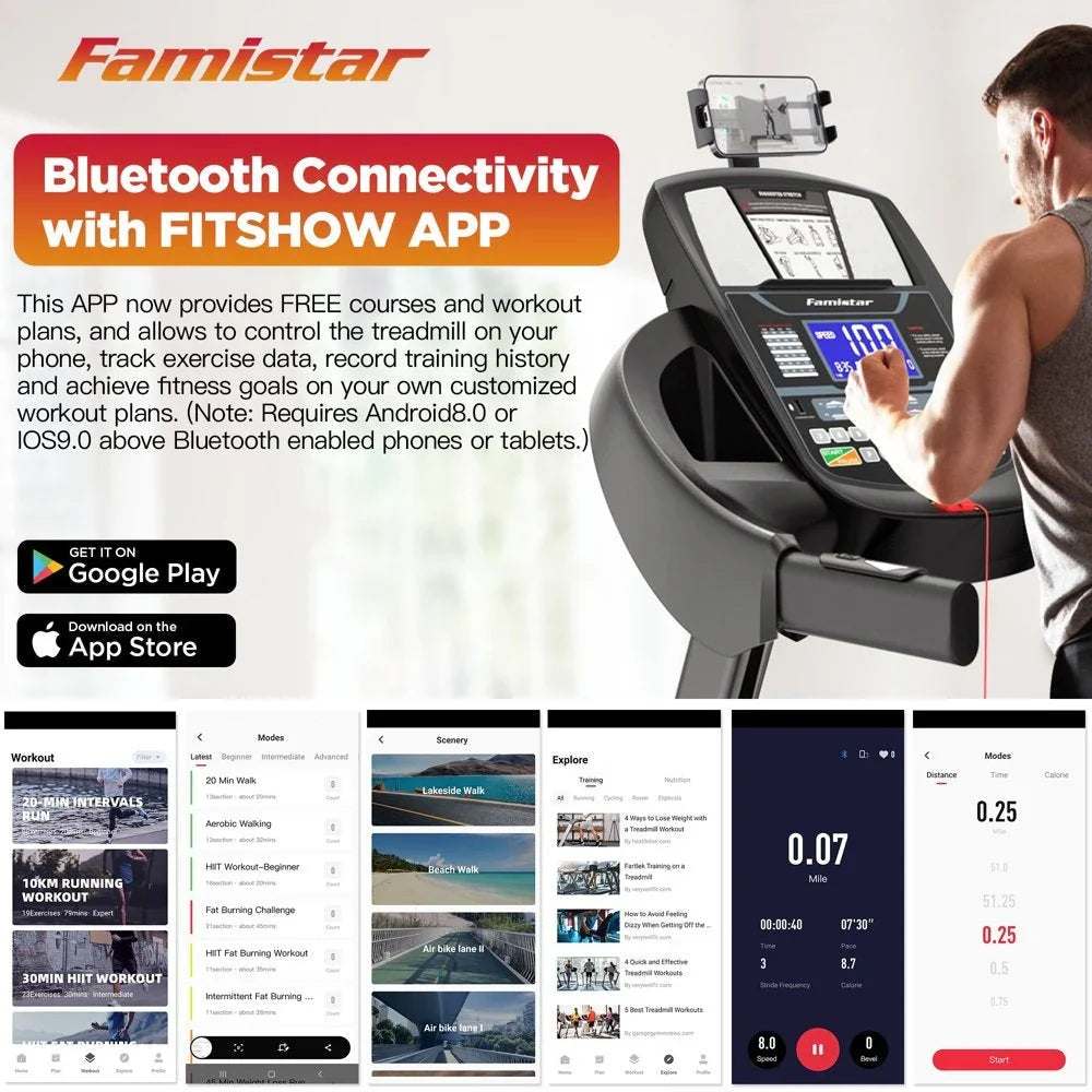 Famistar Folding Treadmill for Home with 15 Levels Auto Incline, 300LB Capcity, 10MPH Fast Speed Controls