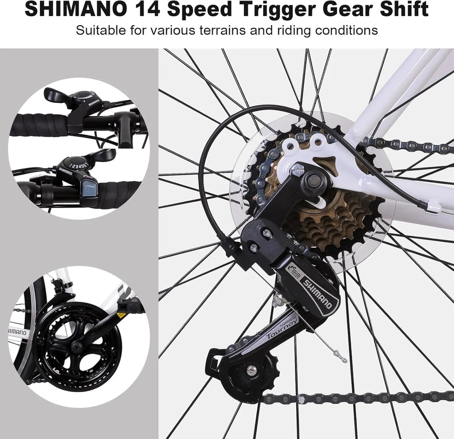 Weize Road Bike, 700C Wheel City Commuter Bicycle, Shimano 14 Speed Drop Bar, Racing Adult Bike With Caliper Brakes, High-Carbon Steel Hybrid Bikes