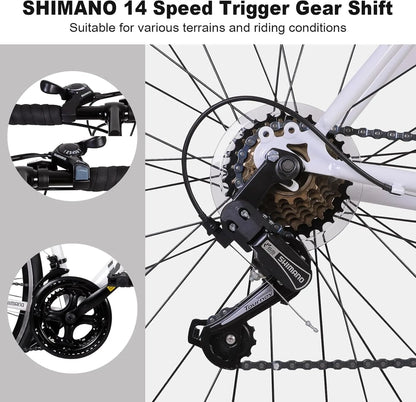 Weize Road Bike, 700C Wheel City Commuter Bicycle, Shimano 14 Speed Drop Bar, Racing Adult Bike With Caliper Brakes, High-Carbon Steel Hybrid Bikes