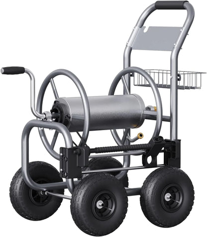 Hose Reel Cart, Hose Cart With Wheels Heavy Duty, Industrial Hose Reels For Outside, 250-Feet Of 5/8 In. Hose Capacity, Hose Guide Pre-Installed