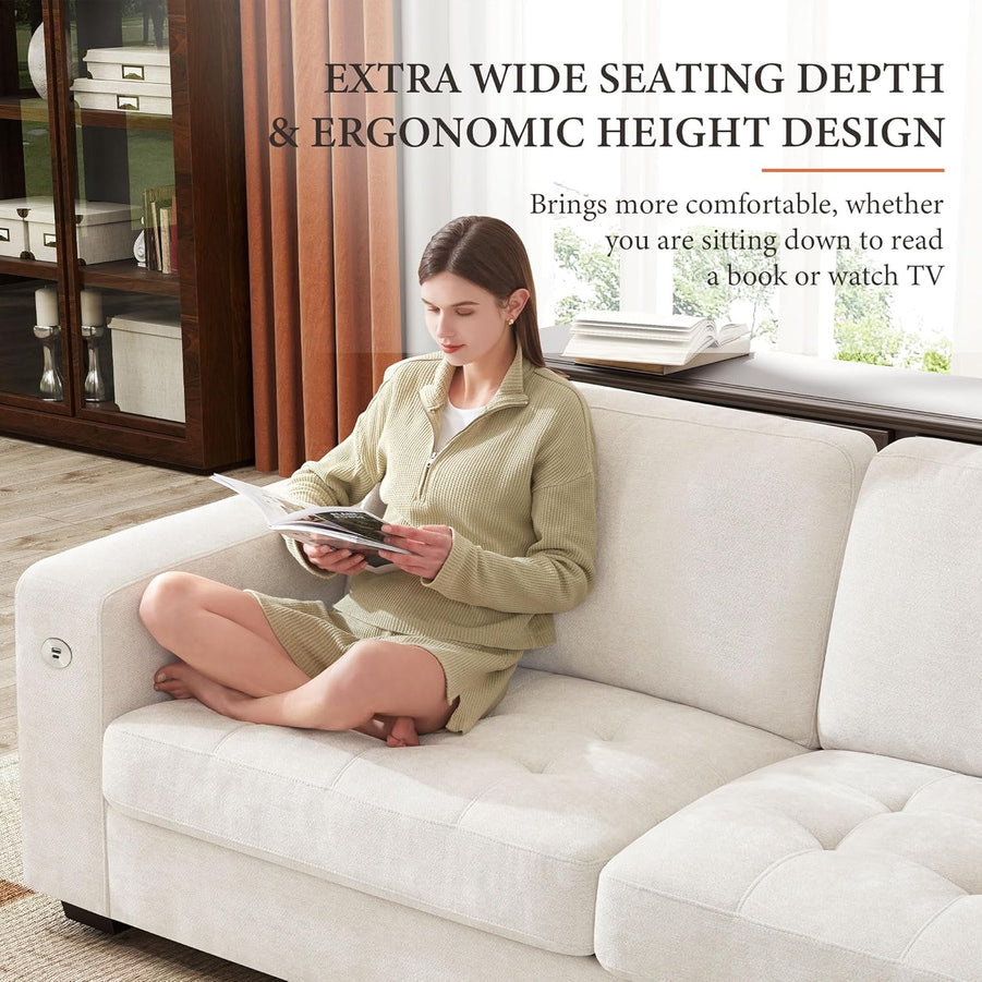 111.4 In. L-Shaped Modern Sofa Modular Cloud Sofa Ottoman 4-Seater Chenille Deep Seat Sofa