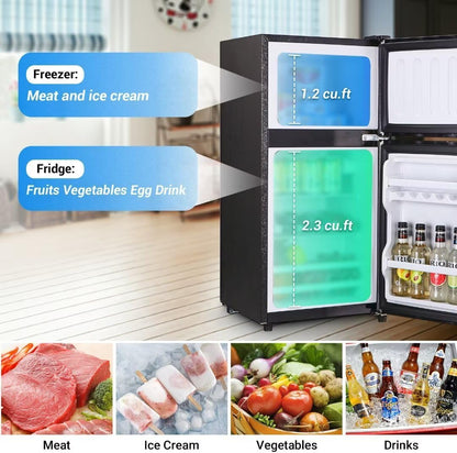 Apartment Size Refrigerator, 3.5 Cu.Ft Samll Refrigerator with Freezer Suitable for Home and Apartments, Freestanding