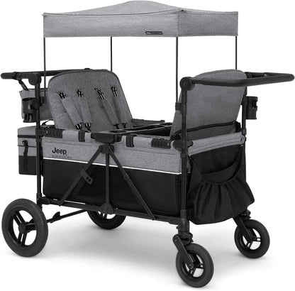 Jeep Wrangler Deluxe 4 Seater Stroller Wagon By Delta Children- Premium Quad Stroller Wagon For 4 Kids