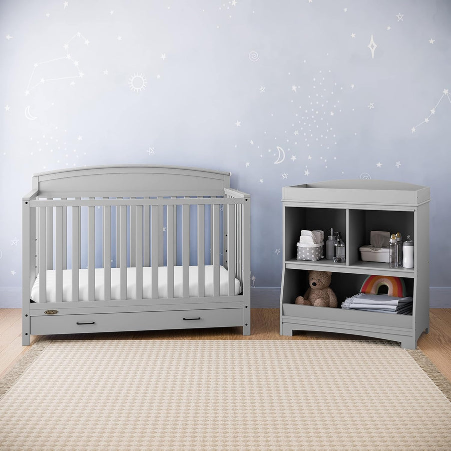 5-in-1 Convertible Baby Bed, With Drawers, White- Green Guardian Gold Certification, Built-In Baby Bed Storage Drawer, Convertible To Toddler Bed