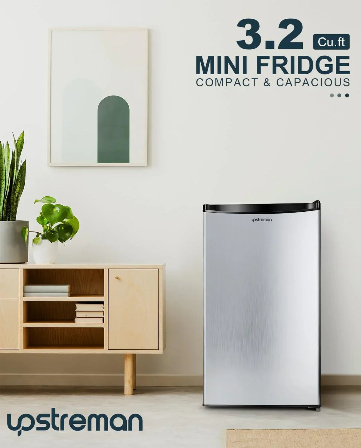 Upstreman 3.2 Cu.Ft Mini Fridge Freezer Single Door Fridge Dorm Fridge Adjustable Thermostat