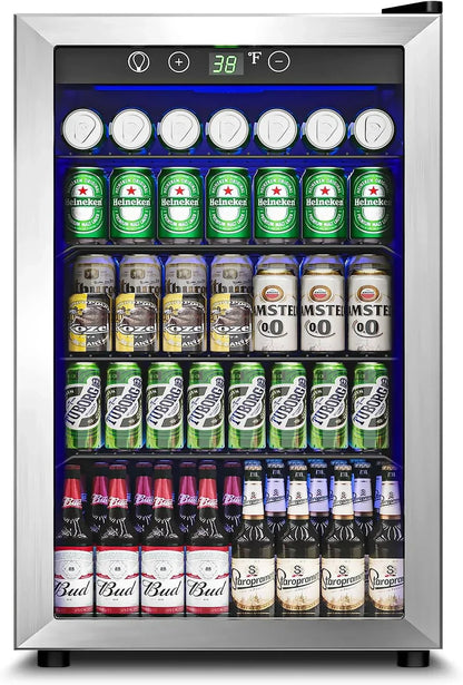 Beverage Refrigerator Cooler 126 Can Mini Fridge Glass Door For Drinks Soda Beer Wine Refrigerator