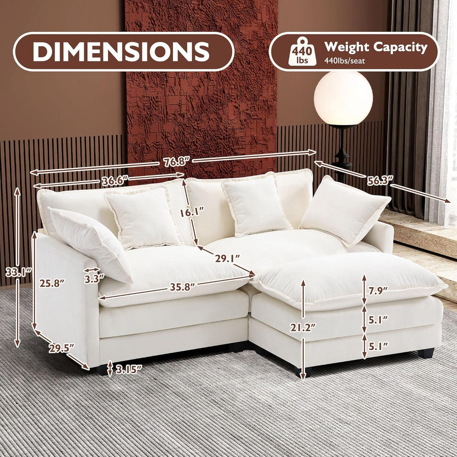 111.4 In. L-Shaped Modern Sofa Modular Cloud Sofa Ottoman 4-Seater Chenille Deep Seat Sofa