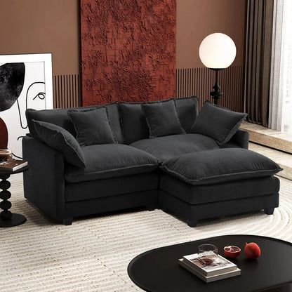 111.4 In. L-Shaped Modern Sofa Modular Cloud Sofa Ottoman 4-Seater Chenille Deep Seat Sofa