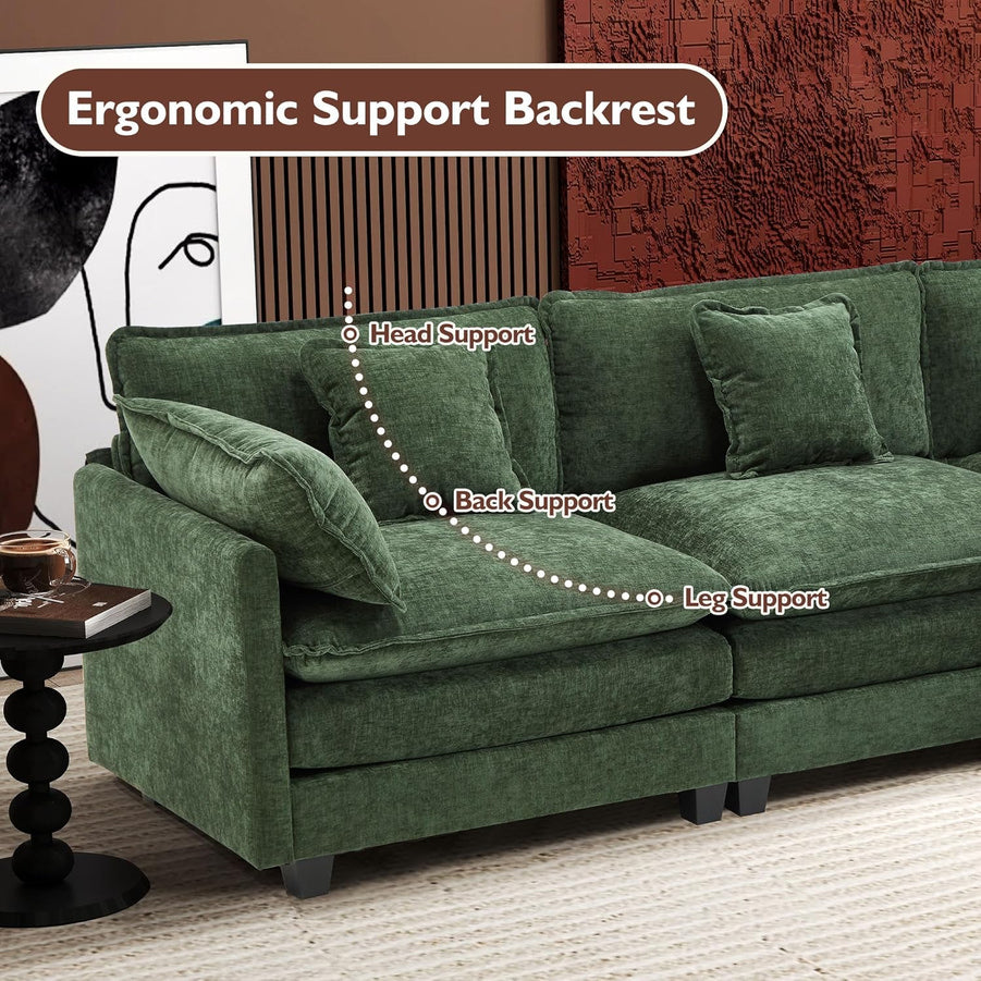 111.4 In. L-Shaped Modern Sofa Modular Cloud Sofa Ottoman 4-Seater Chenille Deep Seat Sofa